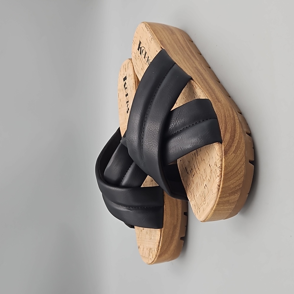 Kork-Ease Black Leather Crisscross Platform Sandals